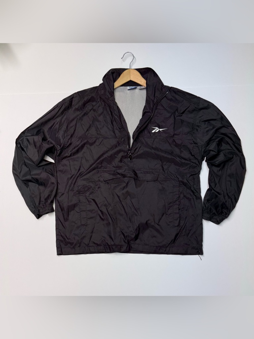 Vintage  Reebok 1/4 Zip Windbreaker Running Jacket Black Lightweight Men’s Sz M